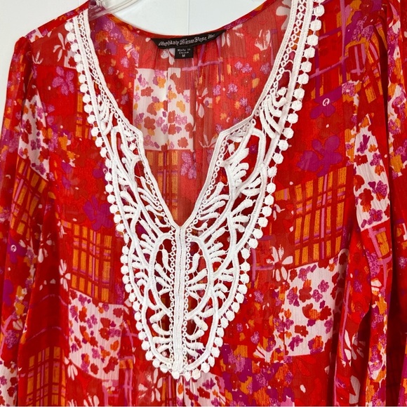 Mushkaby Sienna Rose Sheer Deep V Abstract Floral Neck Top Women’s Size Size M.🔥 - Picture 4 of 9